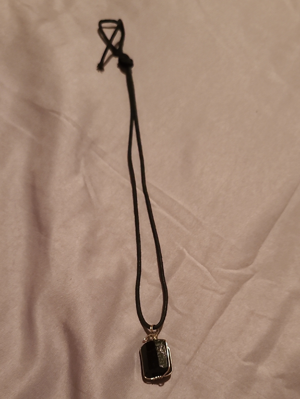 Black Stone Pendant Necklace on Cord
